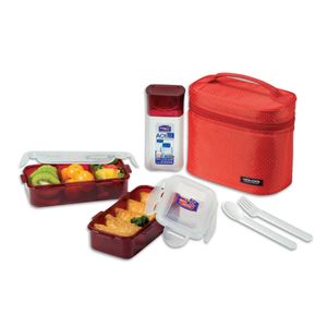 Lonchera X3 Piezas y Cubiertos Rojo locknlock