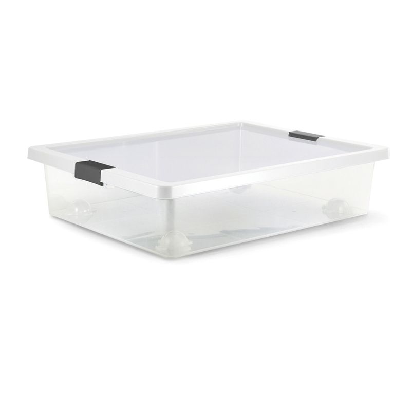 Caja Bajo Cama Sterilite 62 Litros Llantas y Tapa con Broches Azul