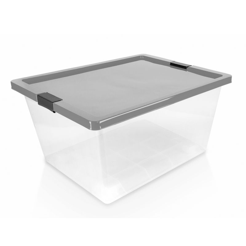 Caja organizadora de plástico con tapa, broches y ruedas 55 L - Tienda  online Estra