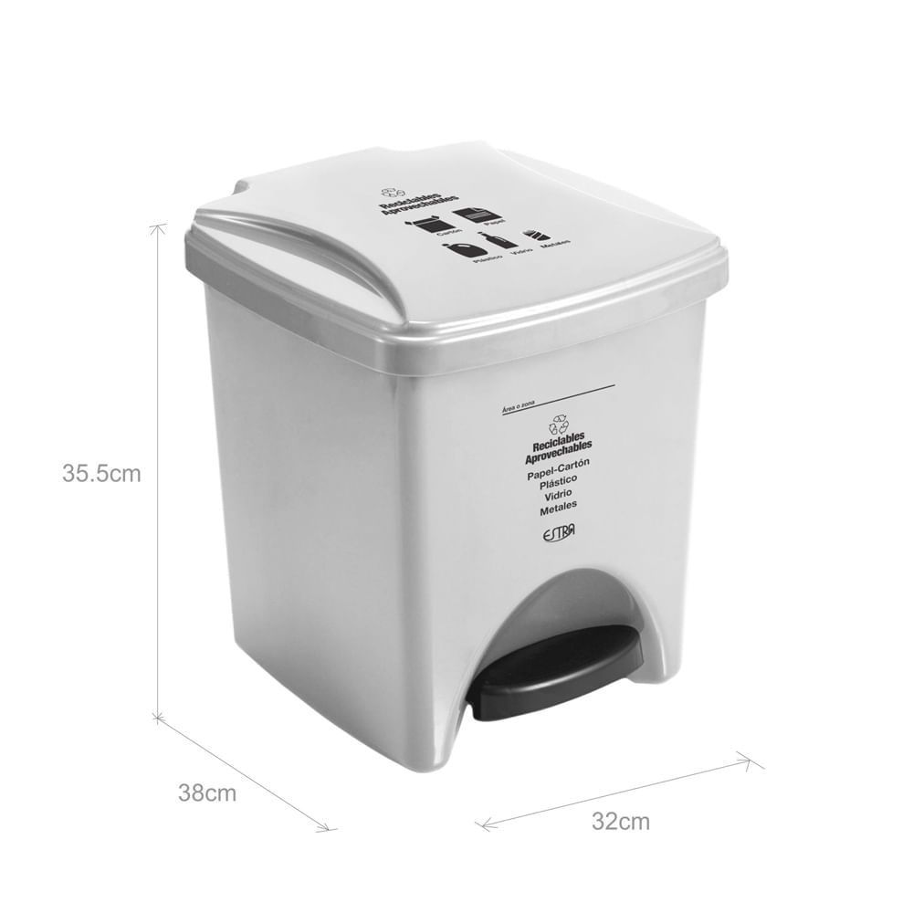 Papelera Pedal 10 Litros Blanca Residuos Reciclables y Aprovechables Estra  4-1042554 - Catálogo - Tienex