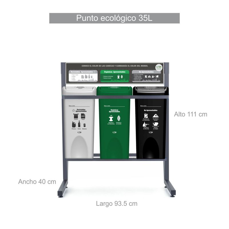Punto-Ecologico-3-Puestos-35L-Reciclable-Aprovechable-Organico-Aprovechable-No-Aprovechable