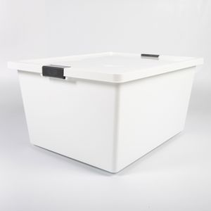 Caja organizadora con broches y ruedas bajo cama 28L transparente