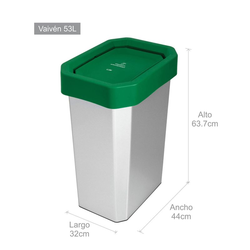 Caneca-Papelera-Estrabins-vaiven-53L-IML Metalizado---Verde-Organico-Aprovechable