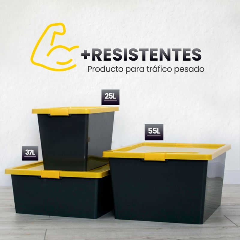 Caja Organizadora Con Broches Forte 37L Gris-Amarillo - Tienda online Estra