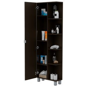 Mueble Esquinero Zendaya, Wengue, con espejo y variedad de entrepaños