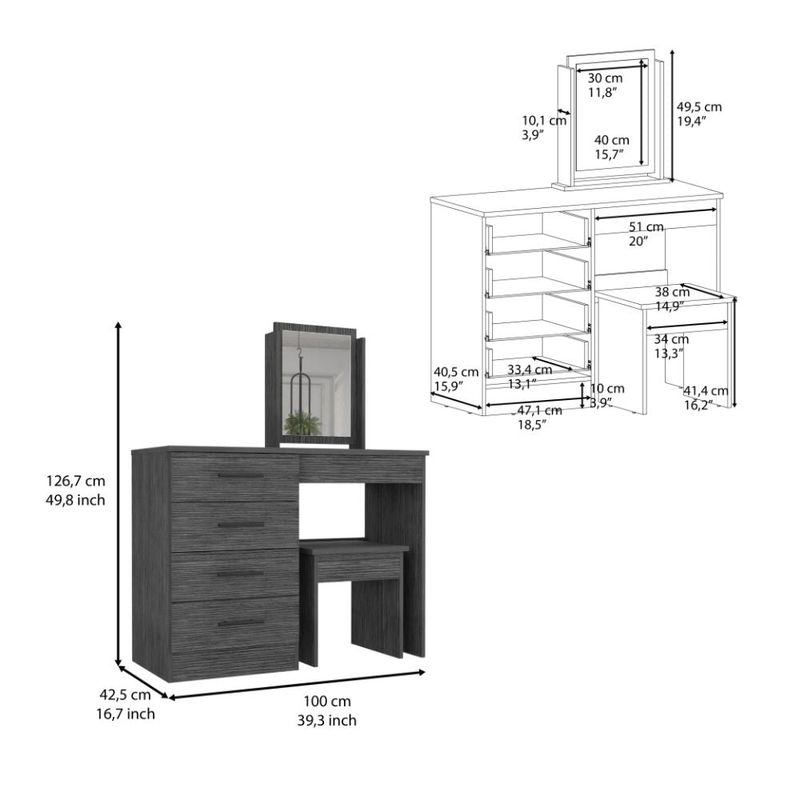 Mueble Tocador Wesley, Caramelo y Wengue, con cuatro cajones para ubicar  maquillaje - Distrihogar