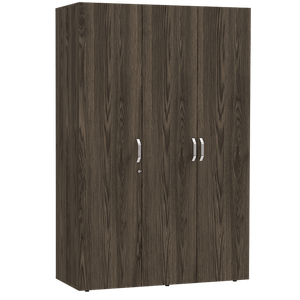 Closet Iris, Chocolate y Blanco, con tres puertas abatibles con cerradura y variedad de entrepaños