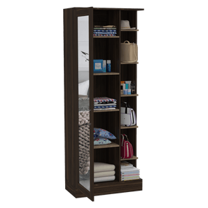 Closet Lara con Espejo, Caoba, con siete entrepaños y gran capacidad de almacenamiento