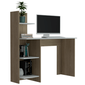 Escritorio Wow, Beige y Blanco, con cuatro entrepaños para ubicar útiles de estudio