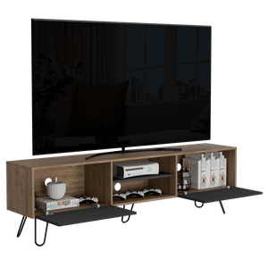 Mesa para TV Lara, Miel y Plata oscuro, para televisor de 70 pulgadas
