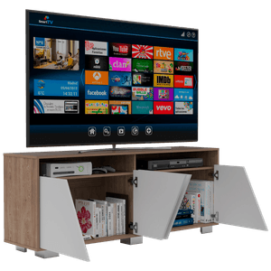 Mesa para TV Orus, Miel y Blanco, con espacio para televisor de 70 pulgadas