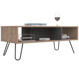 Mesa de Centro Beta, Miel y Plata oscuro, con amplio espacio y patas de acero