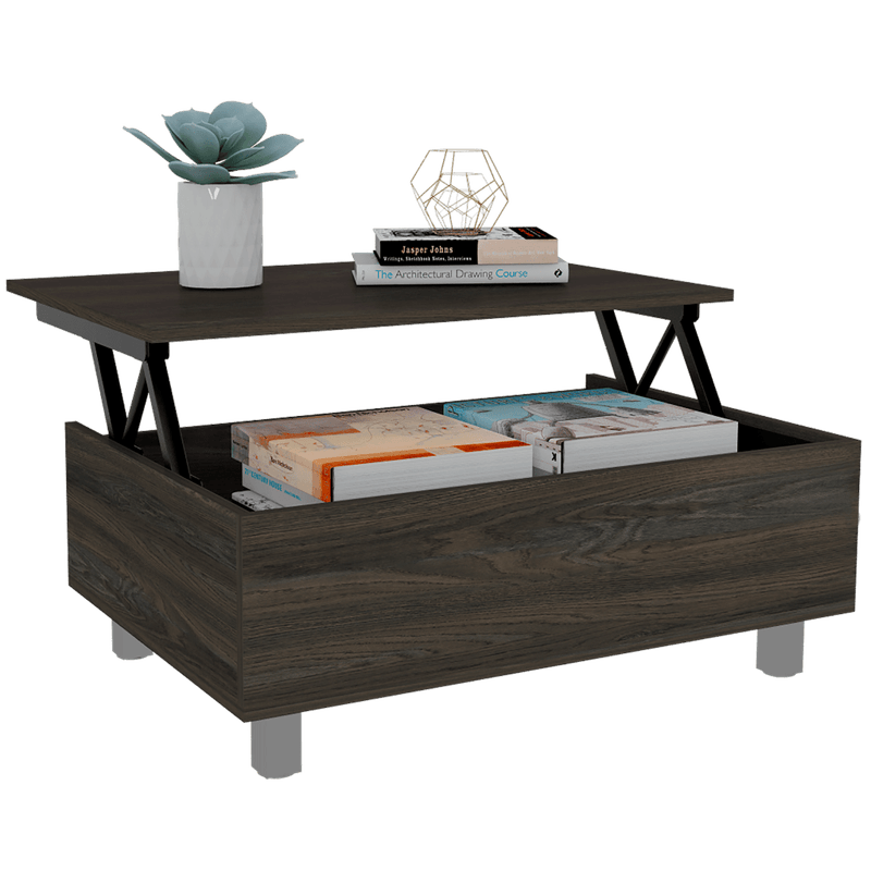 Mesa de Centro Albar, Chocolate, con cajón interno y patas metálicas ZF -  Tienda online Estra