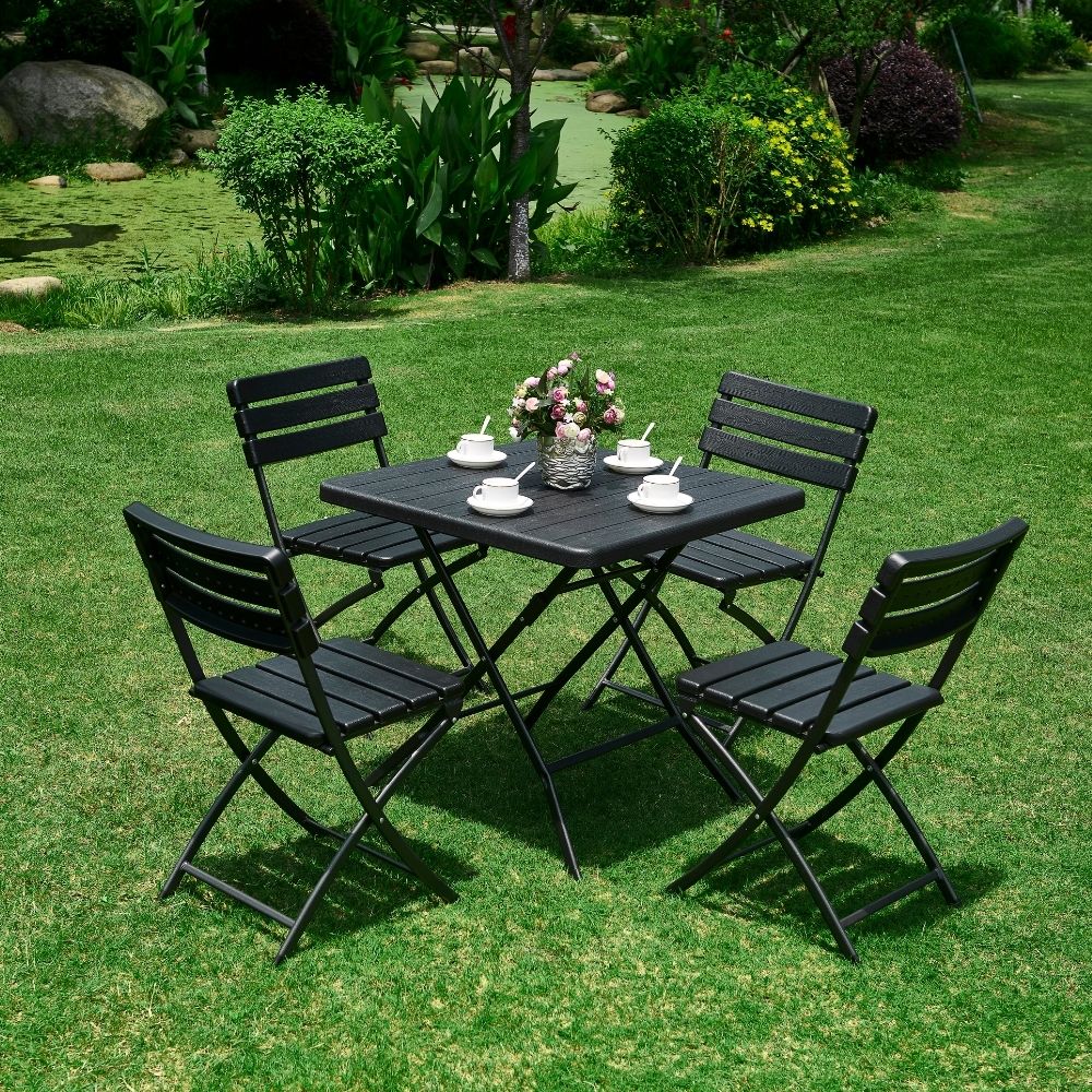 Conjunto Mesa y sillas Jardin con 6 Sillas Exterior Palma Mesa de Cristal  de 150x90cm Color Negro, Ideal para Jardines, terrazas y Exteriores.