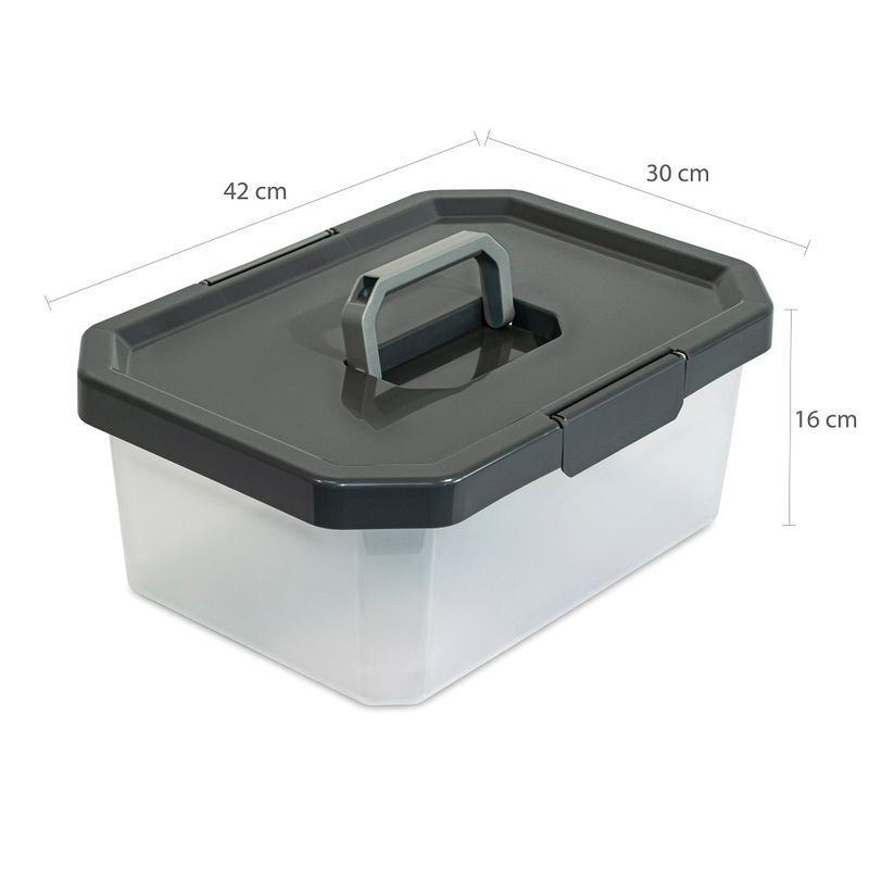 caja plastica organizadora multiuso con tapa y manijas Color Gris