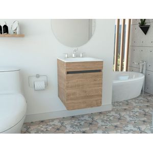 Mueble Lavamanos Aluvy, Miel y Plata oscuro, con gran capacidad de almacenamiento 45