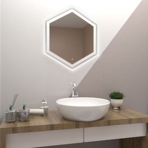 Espejo Hexagonal Wolf, Gris, con Luz Led y Touch
