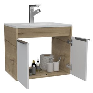 Mueble Lavamanos Burco, Café claro y Blanco, con espacio para ubicar objetos de aseo, Incluye Lavamanos UD