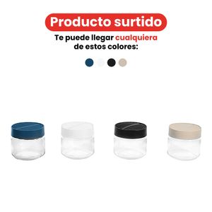 Frasco de vidrio redondo con tapa 300 ml colores surtidos