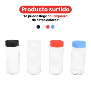 Frasco de vidrio redondo con tapa 500 ml colores surtidos