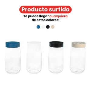 Frasco de vidrio redondo con tapa 1L colores surtidos